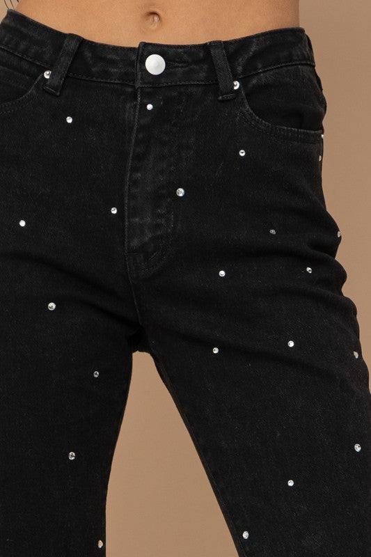 Studded Rhinestone Distressed Denim Jeans Denim pants