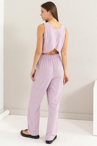 D-Linen Blended Top and Pants Set Set