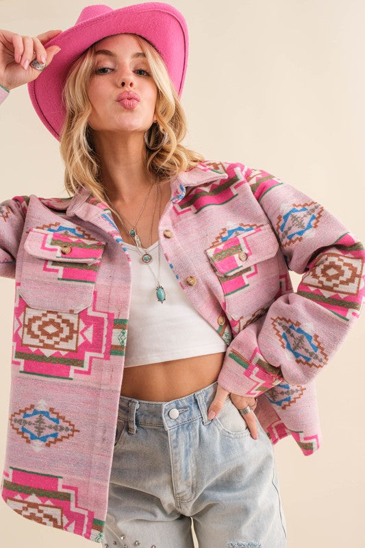 Blue B Exclusive Jacquard Aztec Shirt Jacket Pink Jacket