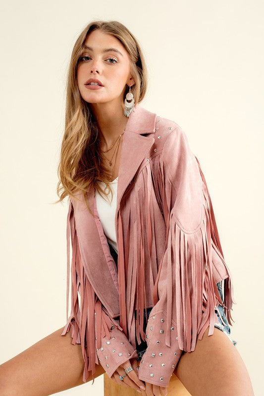 Studded Fringe Open Western Jacket Jacket