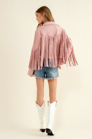 Studded Fringe Open Western Jacket Jacket