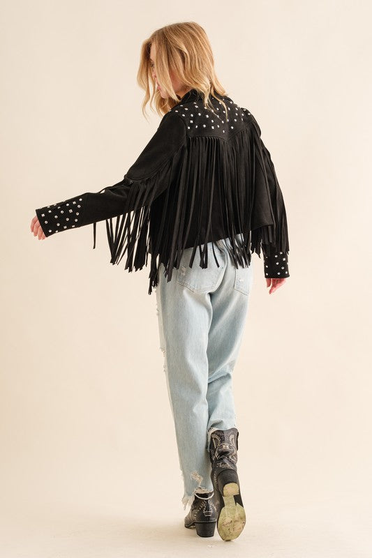 Studded Fringe Open Western Jacket Jacket