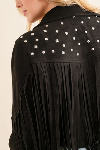 Studded Fringe Open Western Jacket Jacket