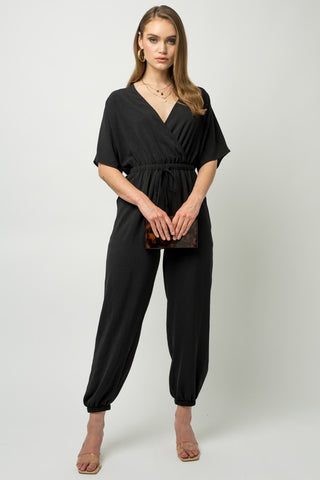 Dolman Sleeve Surplice Jumpsuit Black Jumpsuits and Rompers