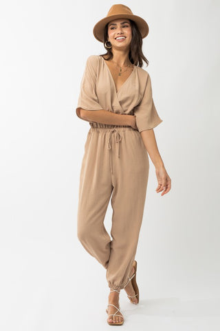 Dolman Sleeve Surplice Jumpsuit DK TAUPE Jumpsuits and Rompers