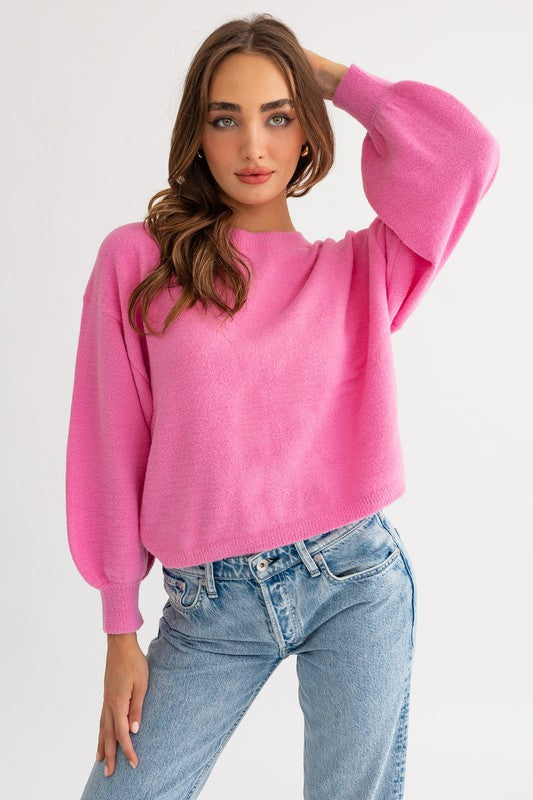 Fuzzy Sweater with Back Ruching PINK Sweater