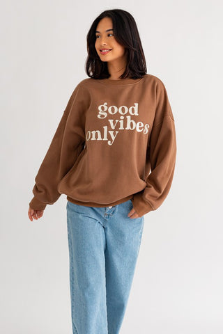 Letter Embroidery Oversized Sweatshirt BROWN sweatshirt