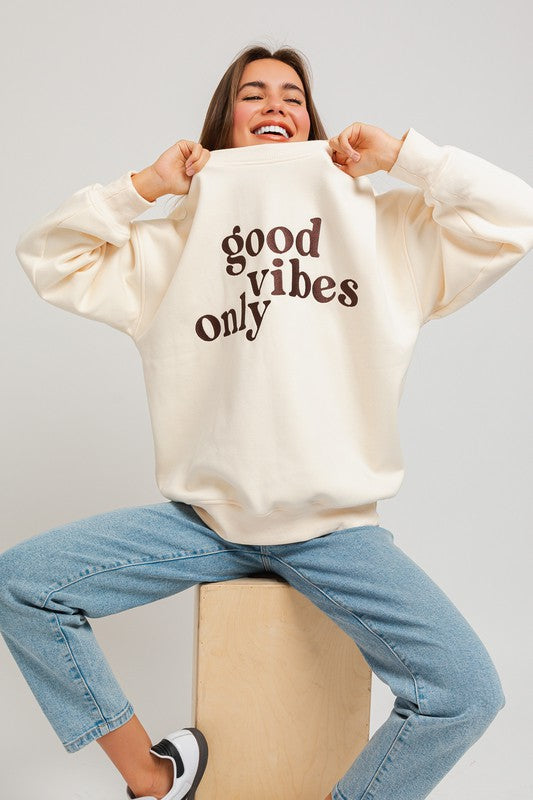 Letter Embroidery Oversized Sweatshirt CREAM sweatshirt