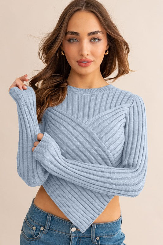 Asymmetrical Hem Sweater Top BABY BLUE Sweater