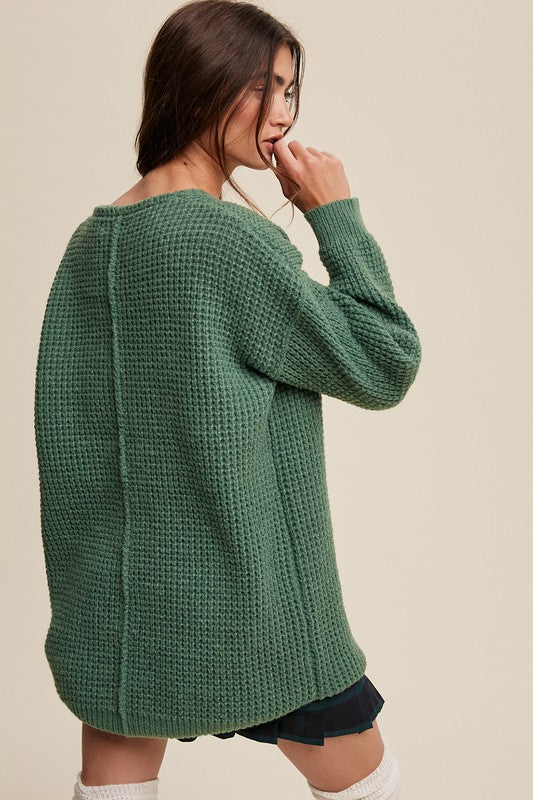 Slouchy V-neck Ribbed Knit Sweater Sweater