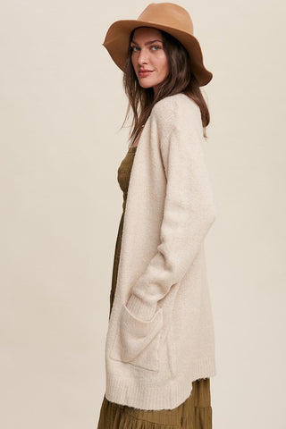 Two Pocket Open-Front Long Knit Cardigan cardigan