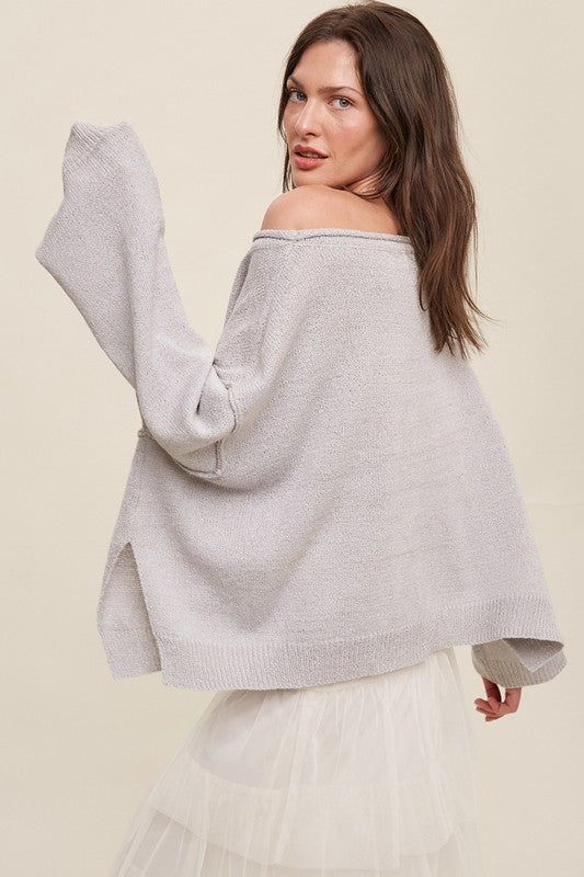 Light Weight Wide Neck Crop Pullover Knit Sweater Sweater