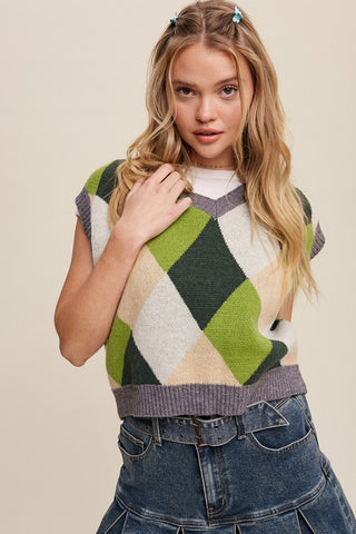 Argyle Cropped Sweater Vest vest