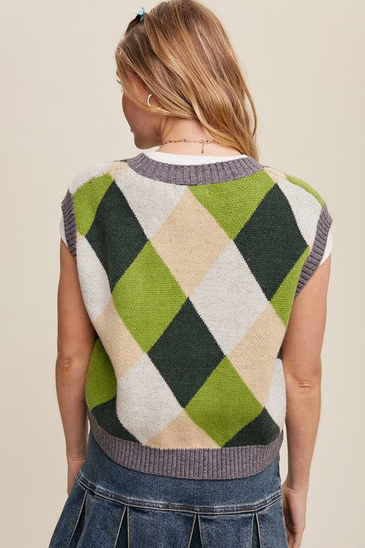 Argyle Cropped Sweater Vest vest