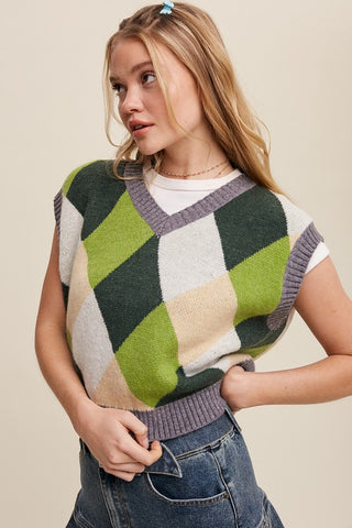 Argyle Cropped Sweater Vest vest