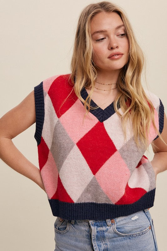 Argyle Cropped Sweater Vest vest