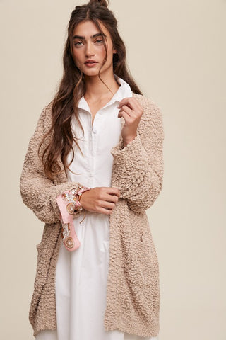 Popcorn Open Knit Cardigan Sweater Champagne cardigan