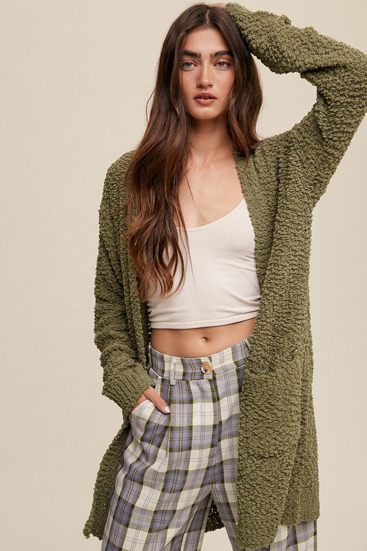 Popcorn Open Knit Cardigan Sweater Green Apple cardigan