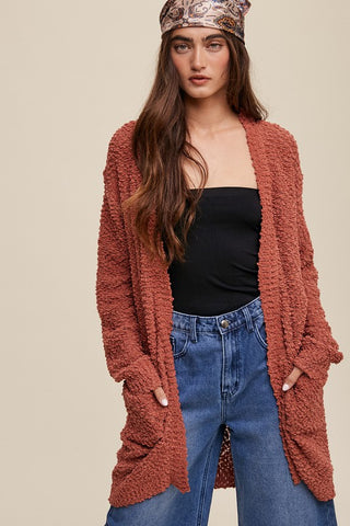 Popcorn Open Knit Cardigan Sweater Brick cardigan