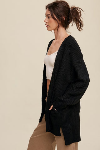 Cable Knit Open Front Long Cardigan cardigan