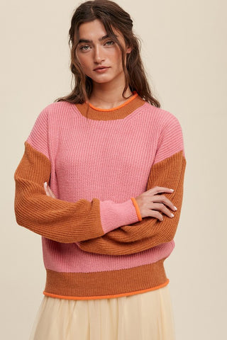 Color Block Ribbed Knit Sweater Sweater