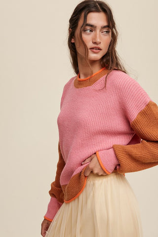 Color Block Ribbed Knit Sweater Sweater