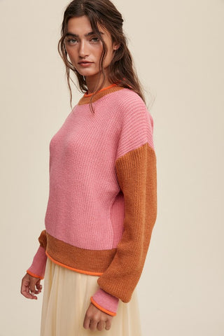 Color Block Ribbed Knit Sweater Sweater