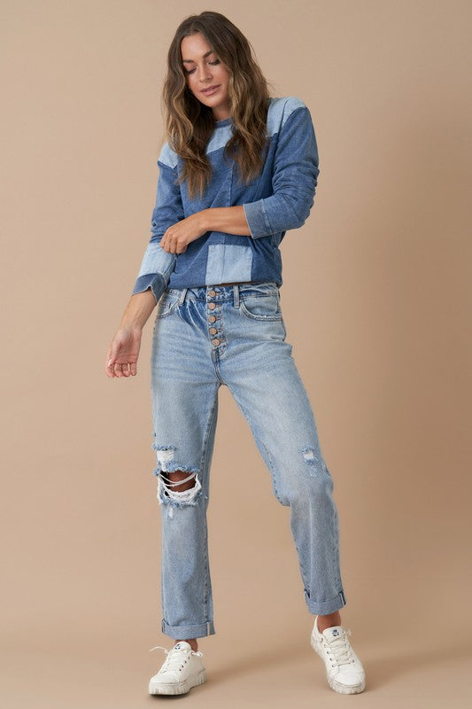 Rolled up boyfriend jeans. LIGHT VINTAGE Jeans