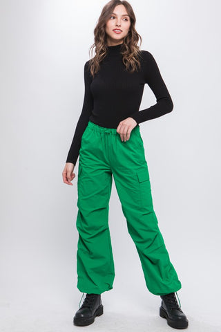 Loose Fit Parachute Cargo Pants D.GREEN Pants