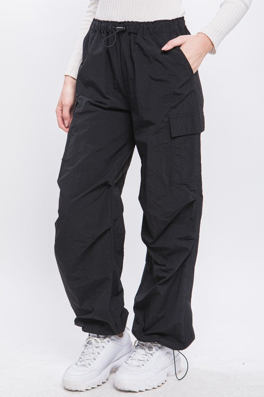 Loose Fit Parachute Cargo Pants BLACK Pants