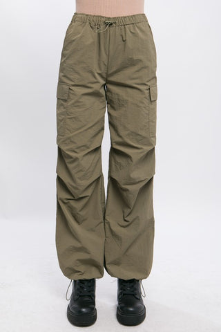 Loose Fit Parachute Cargo Pants OLIVE Pants