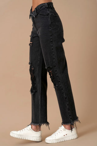 Flipped Waist Straight Leg Jeans Jeans