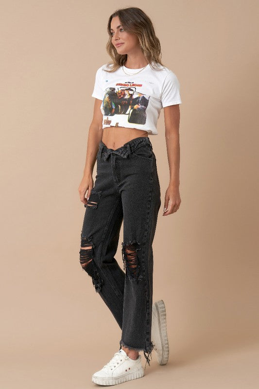 Flipped Waist Straight Leg Jeans Jeans