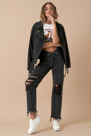 Flipped Waist Straight Leg Jeans Jeans