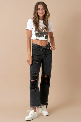 Flipped Waist Straight Leg Jeans Jeans