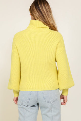 Rib Knitted Turtleneck Sweater with Bishop Sleeve Sweater