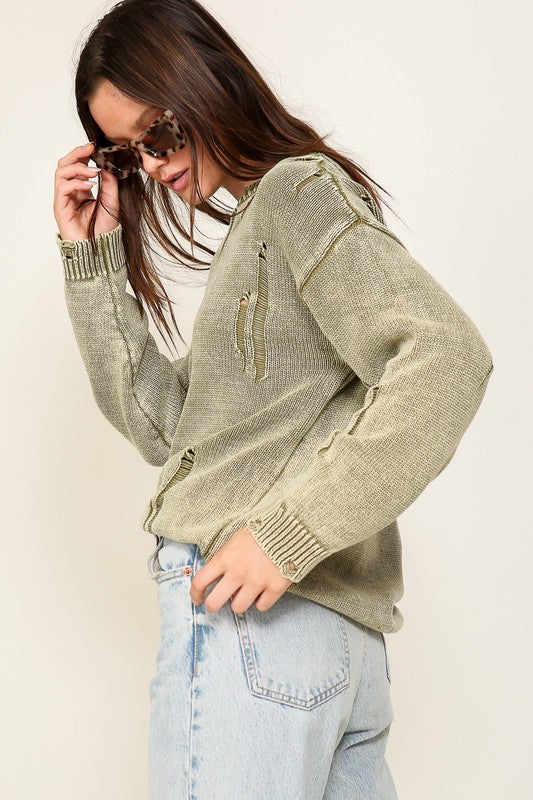 Mineral Wash Distressed Sweater Sweater