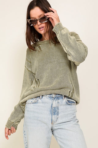 Mineral Wash Distressed Sweater Sweater