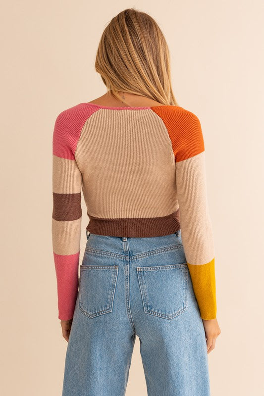 Long Sleeve Color Block Stripe Knit Top Top