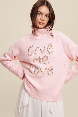 Give Me Love Stitched Mock Neck Sweater Sweater