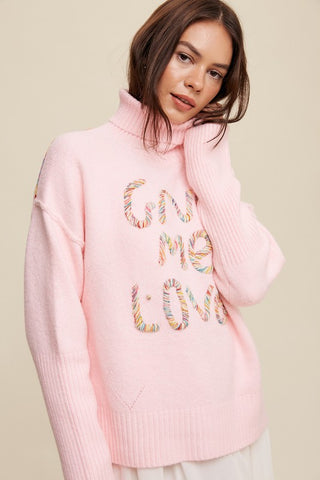 Give Me Love Stitched Mock Neck Sweater Sweater