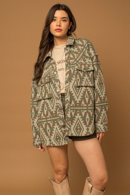 Aztec Print Shacket Jacket