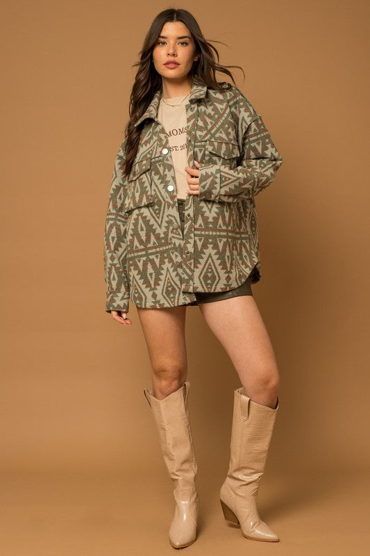 Aztec Print Shacket Jacket