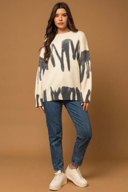 Long Sleeve Spray Print Sweater Sweater