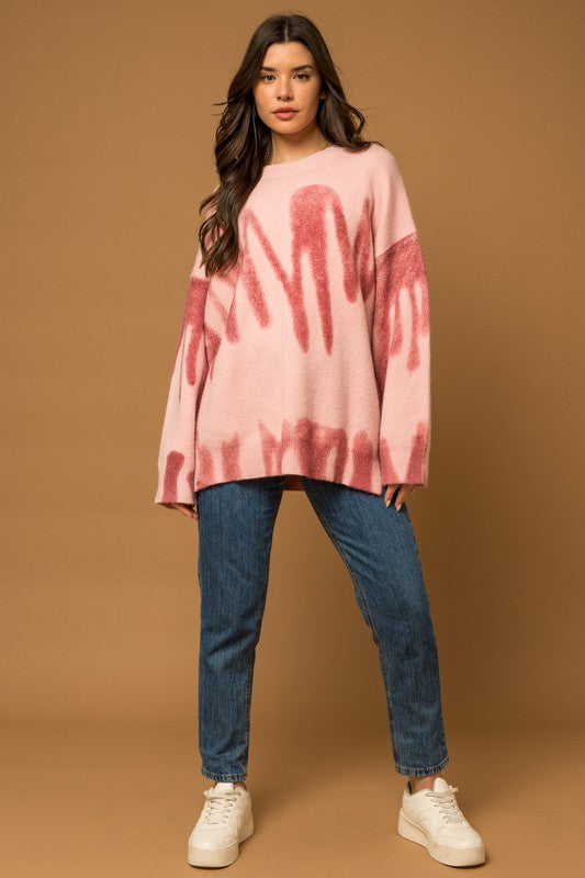 Long Sleeve Spray Print Sweater Sweater