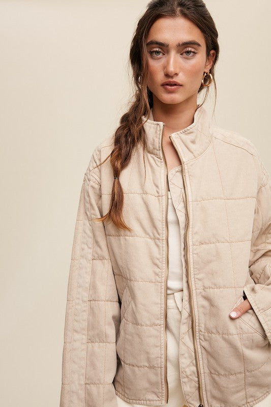 Quilted Denim Jacket Milk Tea Jacket