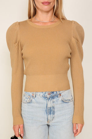 Ribbed Puff Sleeve Knit Top Sweater