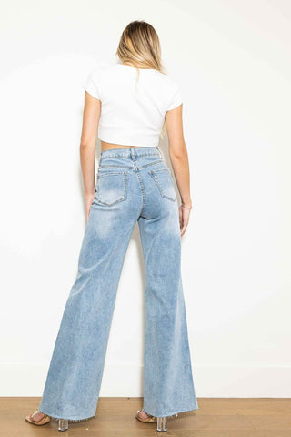 Criss Cross High Waisted Wide Leg Jeans Jeans