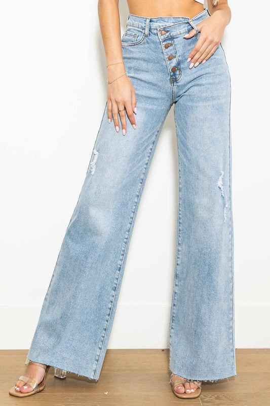 Criss Cross High Waisted Wide Leg Jeans Light Stone Jeans