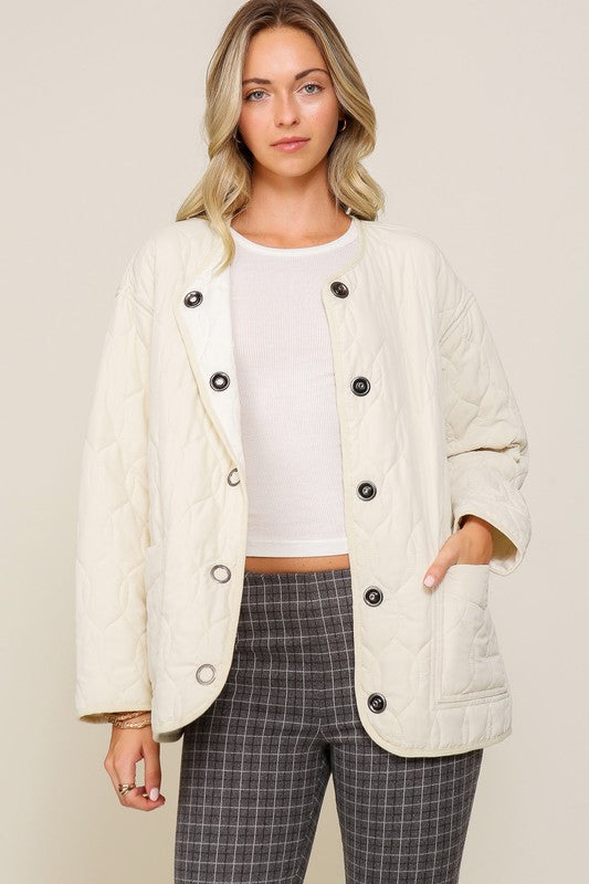 Quilted Puffer Jacket with Pockets Bone Jacket